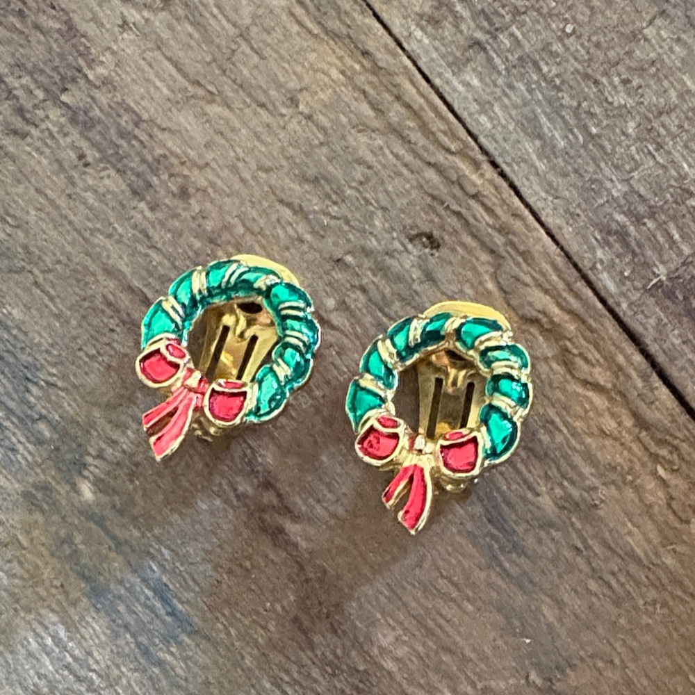 Festive Wreath Clip-On Earrings